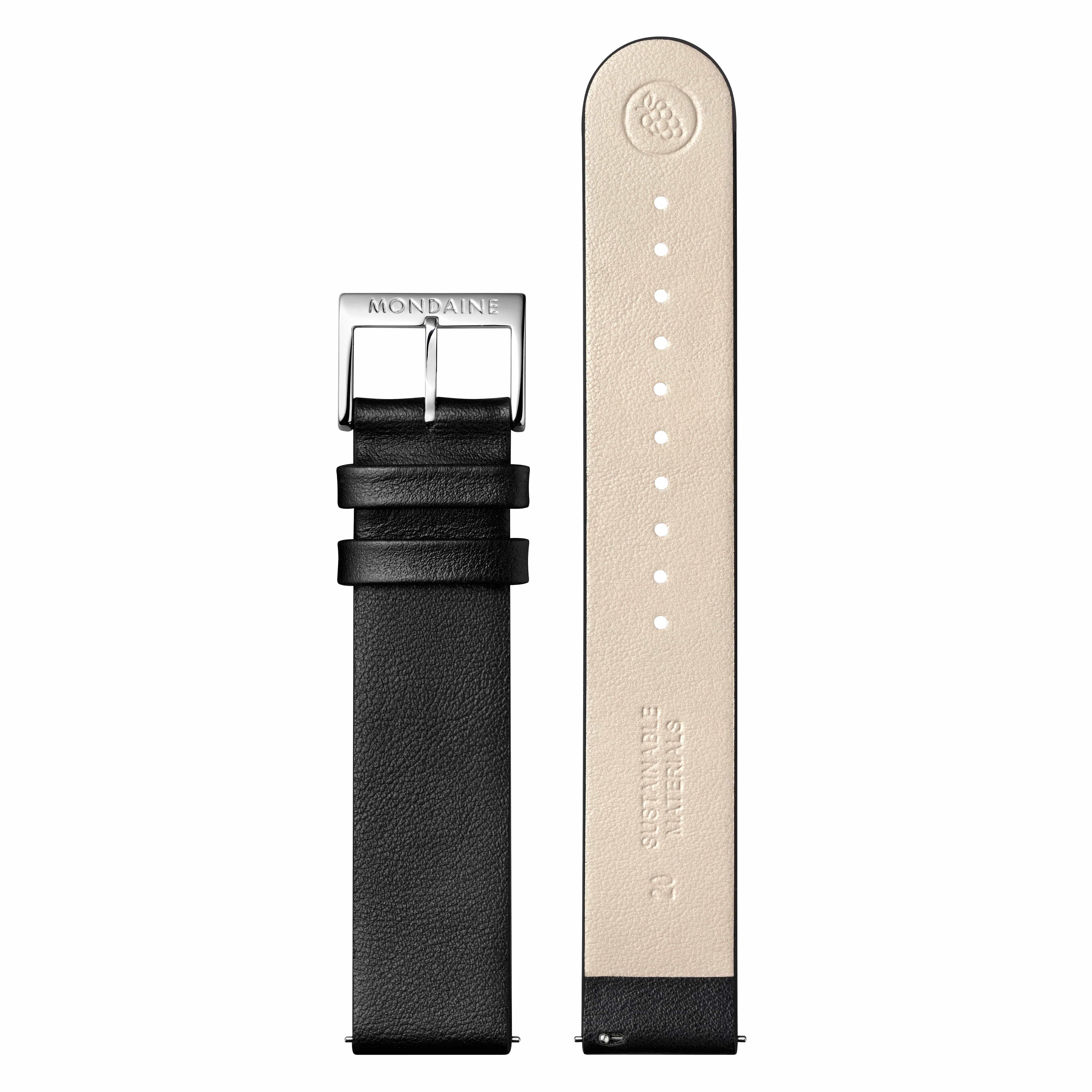 Extra Long Black Vegan Grape Leather Strap, 20 mm